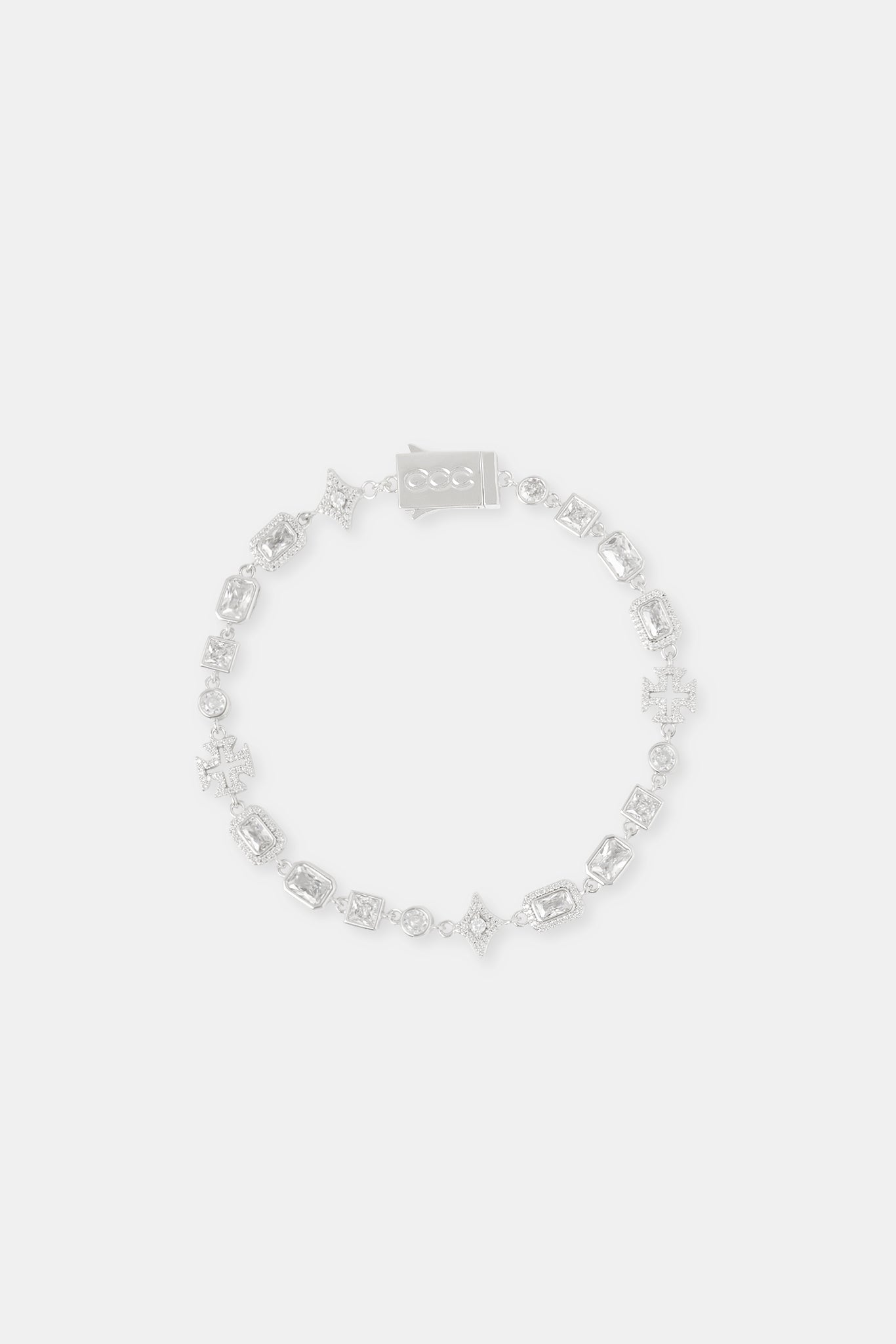 Clear Multi Gemstone & Iced Motif Bracelet - 6mm